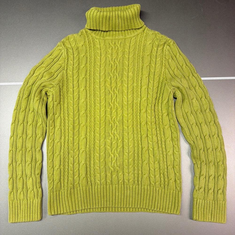 Jeanne Pierre Women's Lime Green Cable Knit Turtleneck Sweater SizeM Long Sleeve